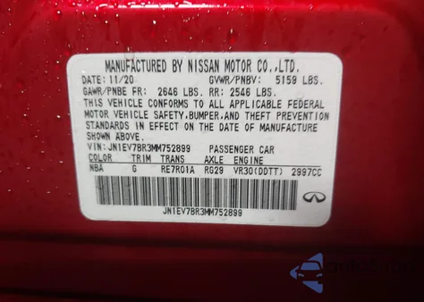 2021 Infiniti Q50 Luxe Awd z USA, uszkodzony, nr VIN JN1EV7BR3MM752899